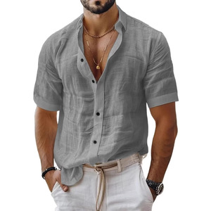 <span class=keywords><strong>Camicia</strong></span> Casual da <span class=keywords><strong>Uomo</strong></span> in Cotone e <span class=keywords><strong>Lino</strong></span> Tinta in Capo, Traspirante e Anti-umidità, a Maniche Corte, Tinta Unita, per la Primavera - Product Image 2