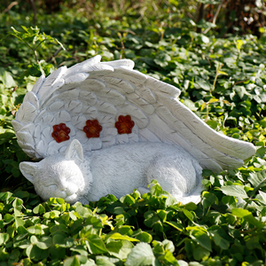 Estatua de jardín conmemorativo de gato en forma de corazón-Gato alado de Ángel con diseño de flores, regalo de luto para mascotas de resina para exteriores/interiores - Product Image 5