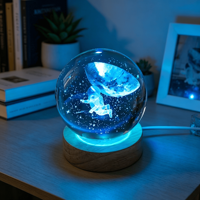 3D Laser Gravure Art Boule De Cristal Méduse Dauphin Étoile De Mer Baleine Shell USB LED Veilleuse Maison Chambre Lampe Décorative