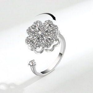 Dainty Micro Insert Geometric Zircon Korean Rotating Snowflake <b>Adjustable</b> <b>Rings</b> Minimalist Copper Gold Plated Anxiety Jewelry - Product Image 1