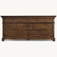 Commode à 7 tiroirs en chêne James de style RH haut de gamme, meuble de rangement de luxe pour chambre à coucher avec moulures dentelées, credenza artisanale pour suite parentale