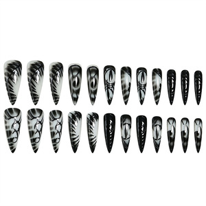 Faux ongles longs en forme d'amande pour Halloween, 24 pièces, pré-faits, réutilisables, pour manucure, pour fête cosplay, style DIY - Product Image 4