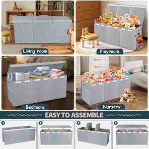 Boîtes de rangement pliables en tissu pour enfants, cubes organisateurs, boîtes de rangement pour jouets pliables de grande taille avec couvercle - Product Image 6