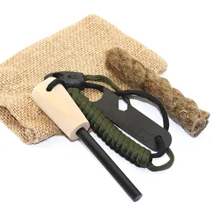 Other Camping Hiking Products Survival Paracord Fire Starter Whistle Kit With Jute Waxed Wick Rope