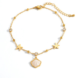 สร้อยข้อเท้าแฟชั่น สแตนเลสสตีล ชุบทอง 18k ประดับดาว เปลือกหอย และเพชรเทียม สไตล์ชายหาด - Product Image 5