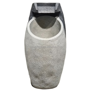 Fontaines d'eau décoratives en résine, intérieures, modernes, grises, cascade de jardin en résine avec lumière LED - Product Image 5