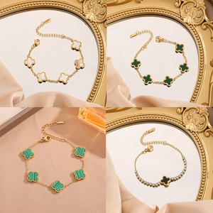 Großhandel Vergoldetes Edelstahl-Armband mit Vierblättrigem Kleeblatt-Anhänger für Damen, Hypoallergen, 13 Stile, OEM und ODM Akzeptiert - Product Image 4