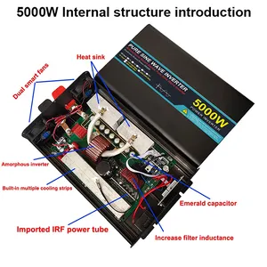 Transformador de voltaje con pantalla LED para coche, convertidor de potencia de onda sinusoidal pura de <span class=keywords><strong>4000W</strong></span>, 5000W, 12V, 24V, 110V, 220V, 50HZ, 60HZ, CC a CA - Product Image 4