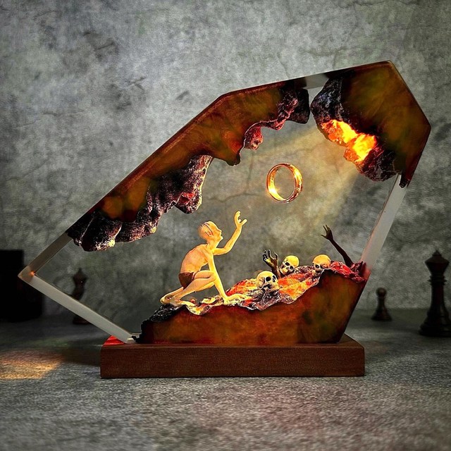Gollum Power Ring Resin Epoxy Light Dark Lord's Ring Fantasy World Nightlight Halloween Gift