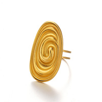 Cincin Geometris Elips Tebal Bahan Stainless Steel Gaya Eropa dan Amerika, Cincin Spiral Garis Hip-hop Mewah untuk Wanita