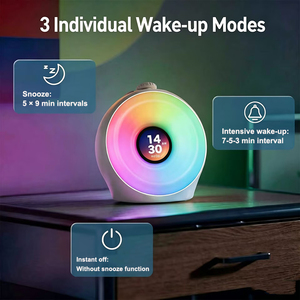 Réveil numérique à écran couleur avec simulation du lever et du coucher du soleil, machine à bruit blanc, veilleuse d'ambiance RGB pour chambre à coucher - Product Image 4