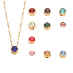 Collar con Colgante Redondo <span class=keywords><strong>de</strong></span> Piedra <span class=keywords><strong>de</strong></span> Nacimiento Chapado en Oro PVD, Acero Inoxidable, Cristal, 12 Meses, para Mujer - Product Image 1