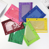 Logo personnalisé Trousse à crayons en PVC à trois trous Sac à documents transparent Sac de rangement en tissu Oxford B5 Feuilles mobiles de grande capacité
