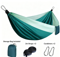 Hamac double d'extérieur durable, hamac de couchage imperméable en polyester léger, portable, pliable avec sangles et sac de rangement