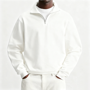 कस्टम हेवीवेट पल्लोवर स्टैंड-अप कॉलर जिपर ब्लैक उच्च गुणवत्ता वाली कपास स्वेटशर्ट पुरुषों के लिए - Product Image 4