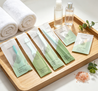 Trousse de toilette individuelle plate pour l'hôtellerie et les voyages, style écologique vert clair dégradé, fournitures de salle de bain pour chambre d'hôtes