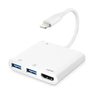 Pencahayaan Ke 1080P HM Kabel 2-USB 3.0 PD Digital AV TV OTG Adapter Hub untuk iPhone X XR XS 11Pro Max SE iPad Mini Pro