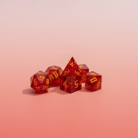 Set Dadu DND Polihedral Resin Merah dengan Desain Jahitan Kertas Transparan Sudut Siku Berwarna-warni 7 Buah untuk Permainan Papan