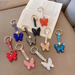 Fashion Full Rhinestone Leather Butterfly Keychain <b>Car</b> Keychain Crystal Butterfly Shape Bag Pendants Keyrings - Product Image 2