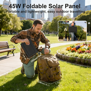 Chargeur solaire monocristallin pliable 45W, étanche IP67, sortie USB-C USB-A DC 18V avec béquille réglable - Product Image 3