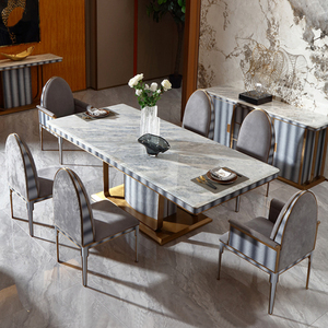 Set da Pranzo <span class=keywords><strong>di</strong></span> Lusso Stile <span class=keywords><strong>Fen</strong></span> <span class=keywords><strong>Di</strong></span> Benley in Pelle <span class=keywords><strong>di</strong></span> Coccodrillo con Metallo Dorato, Serie <span class=keywords><strong>di</strong></span> Sedie e Tavolo da Pranzo - Product Image 3