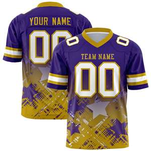 Maillot de football américain personnalisé violet et or vieilli avec dégradé étoilé - Product Image 1