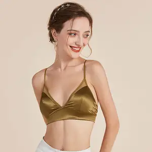 V boyun Bralettes yastıklı balenli olmadan büstiyer Yoga Tank Top kadınlar dantel ipek iç çamaşırı sütyen