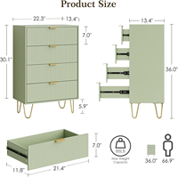 Commode de rangement haute moderne à 4 tiroirs, réglable, avec pieds en métal doré, pour chambre et salon, vert