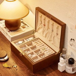 Vintage Solid Wood Jewelry <b>Box</b> 24.5x18.5x8.5cm Rectangle Storage With Compartment For Rings Necklaces <b>Earrings</b> Wedding <b>Gift</b> - Product Image 1