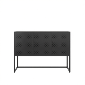 Modern Rectangular <b>Sideboard</b> In Black Steel Medium Size <b>Storage</b> Home Furniture - Product Image 1