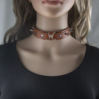Collier ras du cou en cuir PU style punk avec rivets de luxe et doubles anneaux, collier gothique à rivets pour la mode alternative
