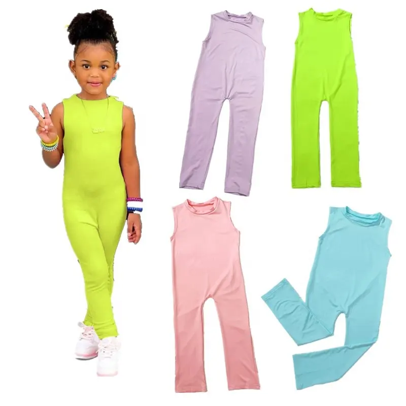 2022 Wholesale Children's Clothing New Girls Sleeveless Jumpsuit Fashion Candy Color Kids Summer Clothes Baby Girls' Rompers