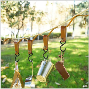 Outdoor Camping Storage Rack <b>Hooks</b> PU Leather <b>S</b> <b>Hook</b> Carbon Steel 30kg Load Capacity Detachable For Clothesline Tent Use - Product Image 4