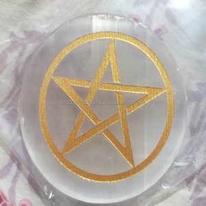 Cristaux de pierres d'agate naturelle Pierre de sélénite Agate de guérison Sélénite graver Plaque de chargement en sélénite naturelle Dessous de verre - Product Image 6