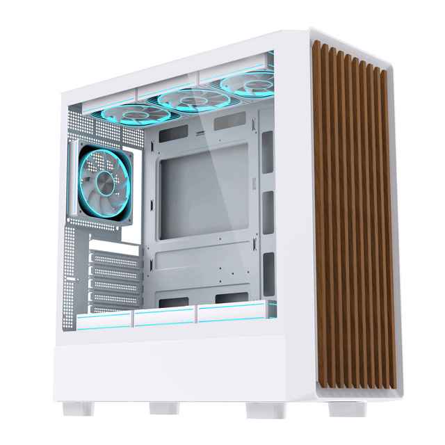 High-end Custom Cross-border ATX Full Tower Acrylic Chassis Computer Case Wood Grain Texture Side Window Water Cooling Gaming