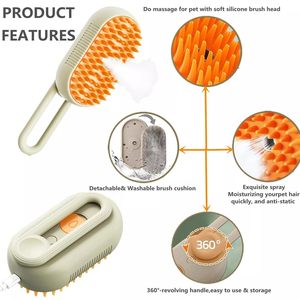 Brosse vapeur 3-en-1 écologique pour chats et chiens, alimentée par batterie, en ABS, avec pulvérisateur et peigne pour l'élimination des poils d'animaux - Product Image 2
