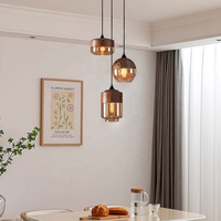 Lampe suspendue décorative en verre pour îlot de cuisine et restaurant, lampe suspendue simple, lustre moderne vintage en bois pour chevet