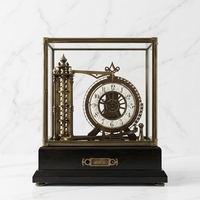 Horloge de table/bureau mécanique de style français en laiton antique et bronze, avec roulement à billes industriel et bois de rose massif