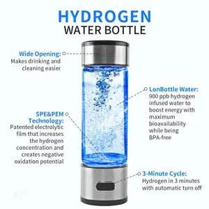 Portable Alkaline Ionizer Generator Anti Aging Ionized Electrolysis Rich H2 Cup Ppb Usb PEM SPE Hydrogen Water Bottle