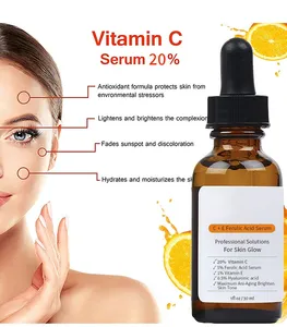 פרטי OEM לחות 20% ויטמין C + E Ferulic חומצה סרום אנטי הזדקנות פנים סרום עם חומצה היאלורונית
