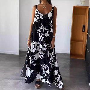 Nouvelles robes imprimées pour femmes, style halter, dos nu, col en V, tendance pour les vacances - Product Image 1