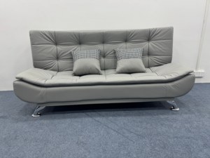Modern Tufted Leather <b>Sofa</b> Bed 3 Seater with Metal Legs and Checkered Pillows <b>for</b> Living Room - Product Image 4