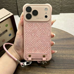 Croc Embossed Phone Case with Lanyard, Anti-Scratch Full Camera Lens <b>Protector</b>, Shockproof Corner <b>Cover</b> for iPhone - Product Image 1