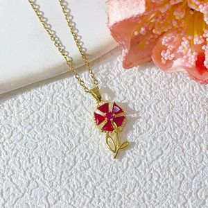 Diseño de joyería de moda Mujeres 18K chapado en oro corazón hoja circón colgante collar textura flor colgante collar - Product Image 4
