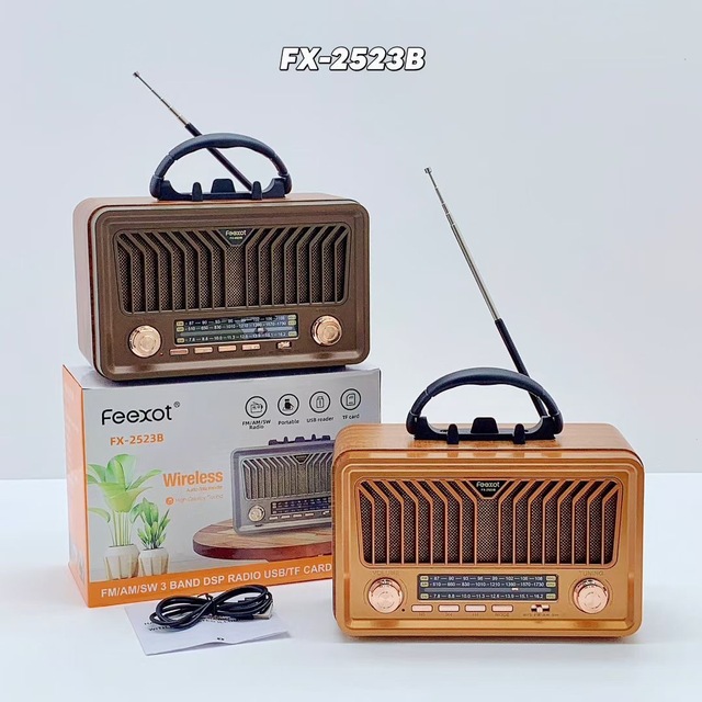 Retro FM AM SW 3 Band Vintage Retro Radio Rechargeable Radio With Wireless BT Funtion USB TF Mp3 Player Wooden Speaker FX-2523B