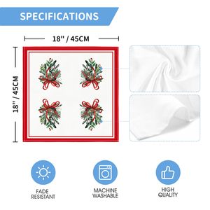 Serbet Kain Natal Holly Berry Cardinal Ribbon Pine Cone untuk Dekorasi Pesta Liburan, Set 4 Serbet yang Dapat Dicuci - Product Image 6