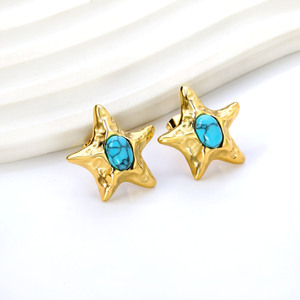Fashion Jewelry <b>Set</b> Women's Gold Tone Star Turquoise Stone Necklace Earrings <b>Bracelet</b> Rings Party Wear Stainless Steel - Product Image 4