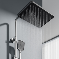 Ensemble de douche mural moderne avec affichage numérique 4 fonctions, pommeau de douche effet pluie, douchette à main et mitigeur, finition chromée
