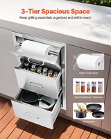 Tiroirs doubles encastrés pour barbecue en acier inoxydable avec poignée, tiroirs pour îlot de barbecue pour cuisines extérieures ou station de grillades