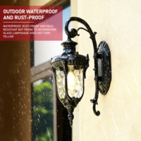 Lampe murale extérieure vintage de style européen en aluminium décoratif avec verre à effet d'ondulation, étanche IP65, E27, avec garantie de 2 ans